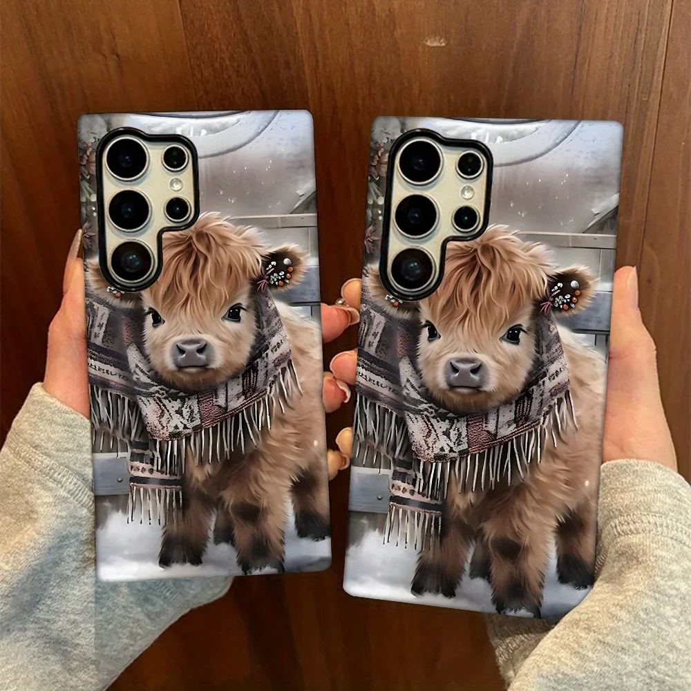 Funda de teléfono Snow Cute Highland Cow para Samsung GalaxyS25 S24 S22 S21FE Ultra Plus A16 A26 A36 A56 4G 5GDdoble capa anticaída
