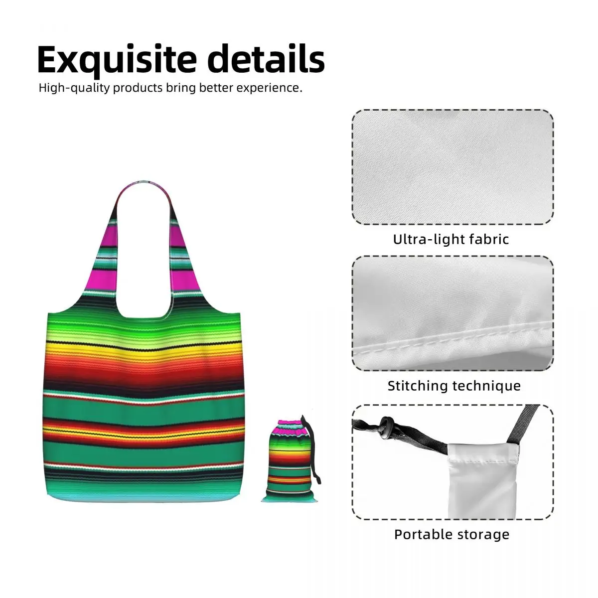 Mexican Indigenous Blanket Shopping Tote Bag Canvas Large Capacity Shoulder Bags Shopper Grocery Handbag for Women - view 3