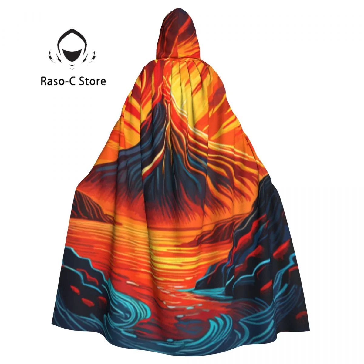 Volcano Crater Eruption Hooded Cloak Polyester Unisex Witch Cape Costume Accessory