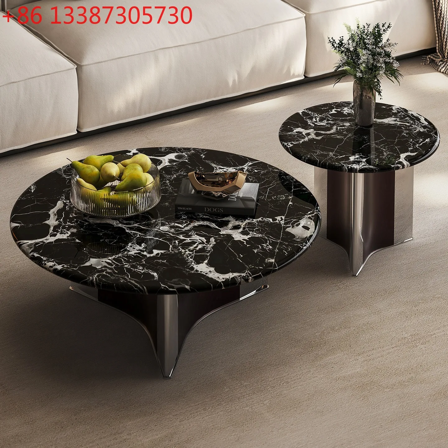 

Italian light luxury minimalist natural black rose luxury stone high-end living room home coffee table