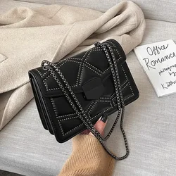 Rivet Chain Brand Designer PU Leather Shoulder Bags for Women New Simple Fashion Crossbody Bag Lady Luxury Small Handbags Purses