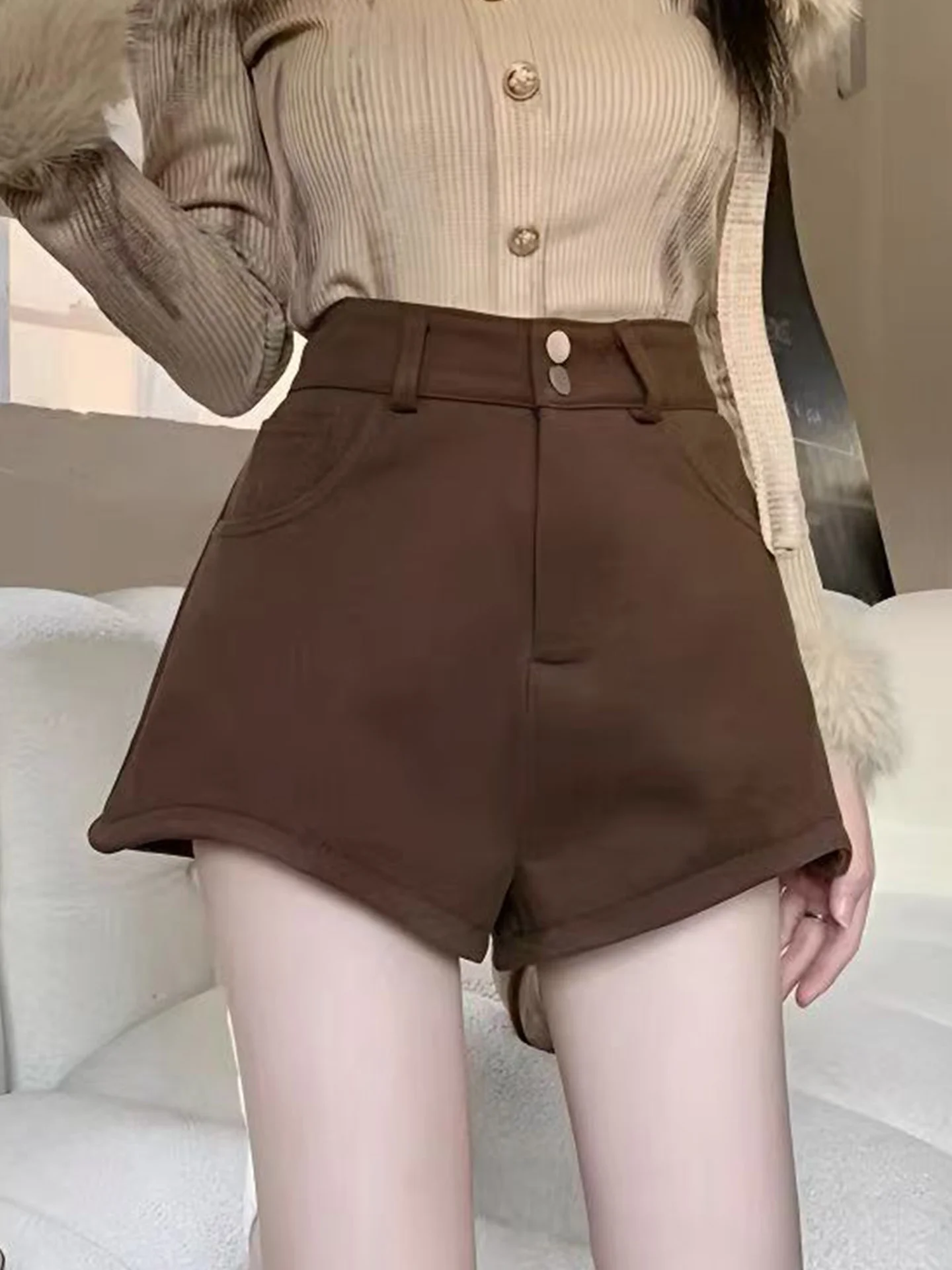 

Женские шерстяные брюки с высокой талией, А-силуэта, расклешенные, на двух пуговицах, облегающие, с широкими штанинами, в повседневном стиле, для модниц