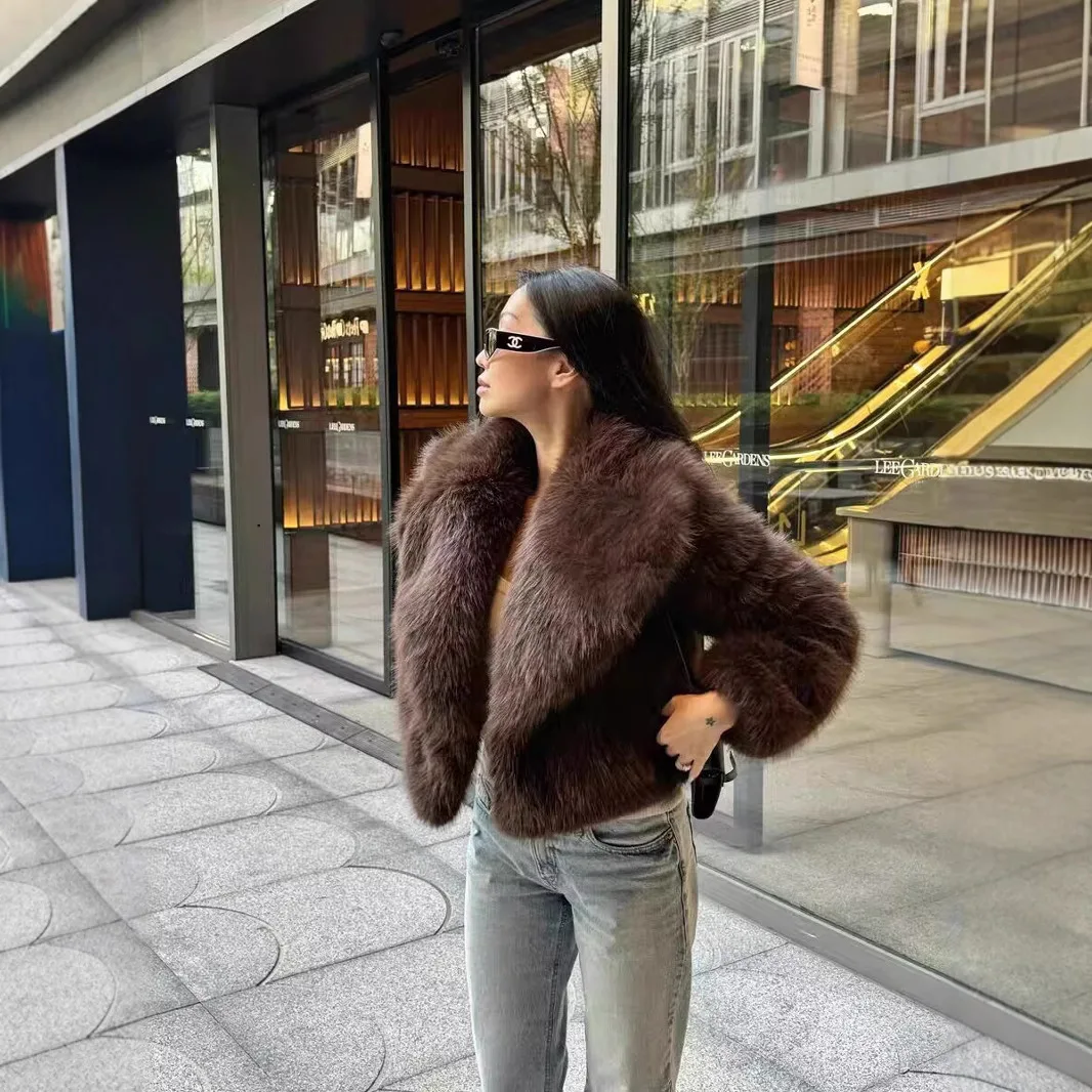KIDCRKJ, abrigo de piel corto de invierno para mujer, cuello esponjoso, prendas de vestir gruesas de piel Artificial para mujer, chaqueta cómoda de piel sintética para mujer