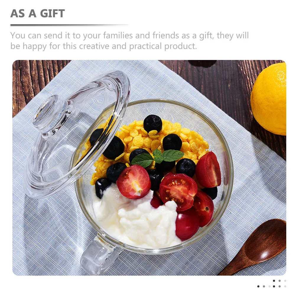 

Glass Bowl with Lid and Handle Clear Premium Food Serving Bowl for Salad Fruit Dessert Home Restaurant Use Fruit Container