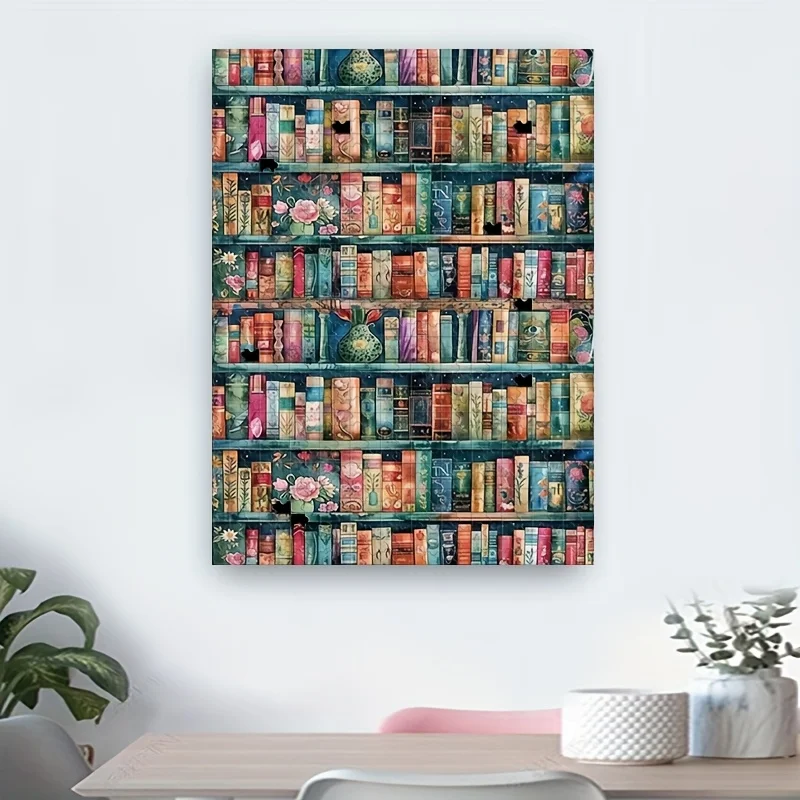 مشهد رف الكتب الملون، 1000 قطعة لعبة ألغاز، ألغاز للكبار ديكور فني مستطيل محمول، اختيار مثالي لـ Ethus DIY #4