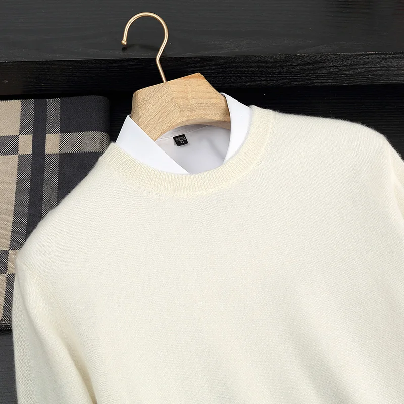 Autumn And Winter Round Neck 100% Pure Wool Men's Knitted Pullover Sweater Loose Large Size Casual Cashmere Bottoming Shirt