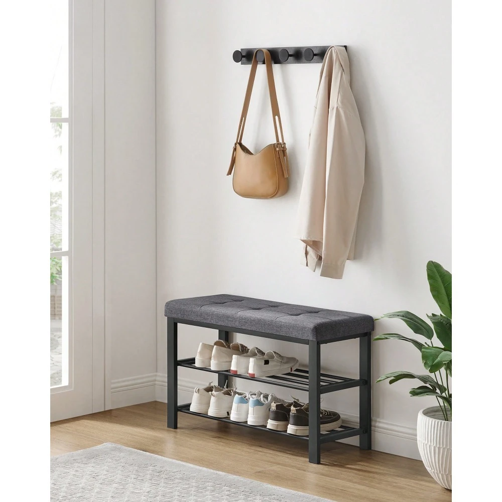 

Shoe Bench, 3-Tier Shoe Rack For Entryway, Storage Organizer With Foam Padded Seat, Linen, Metal Frame, For Living Room, Hallway