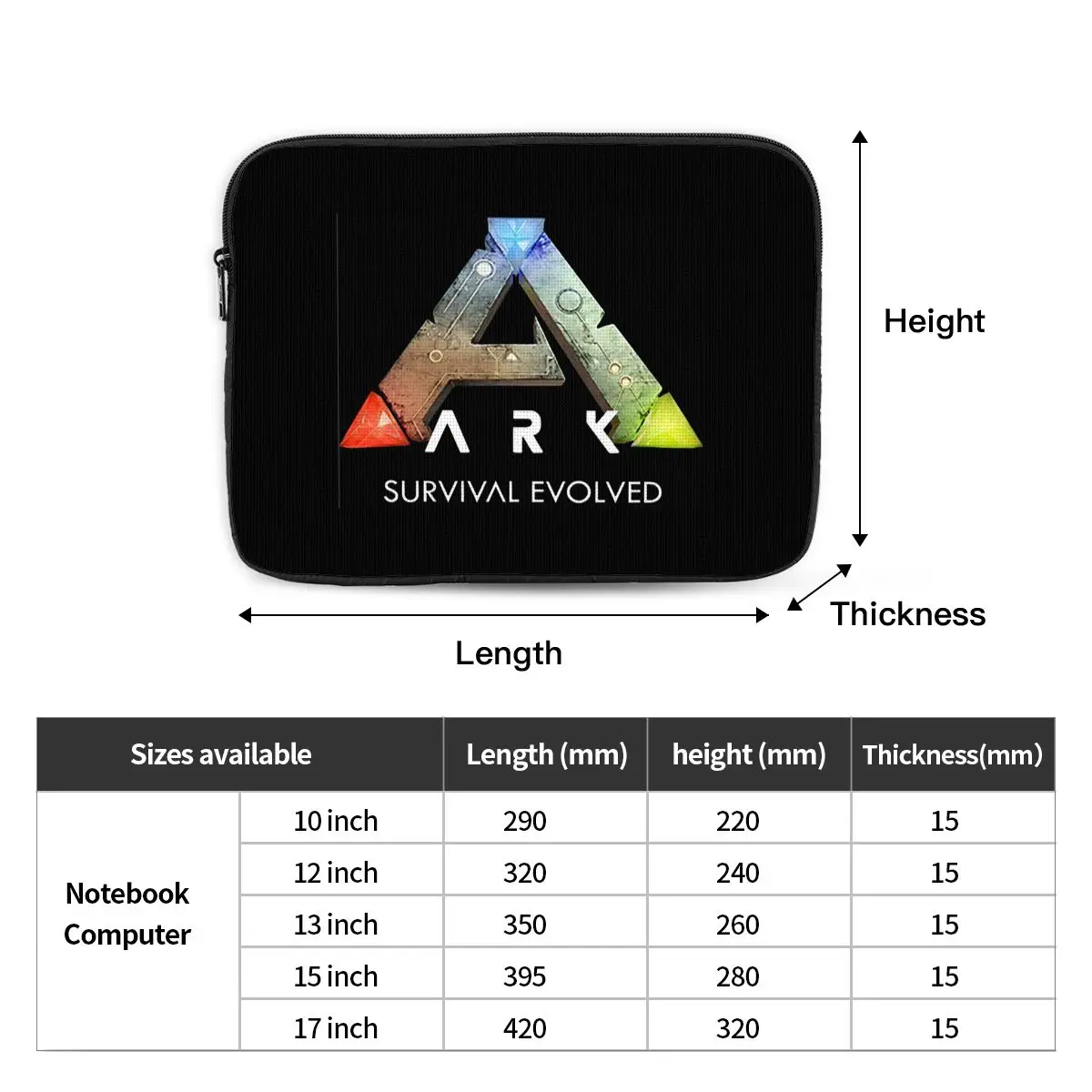Ark Survival Evolved (noir) – sacoche pour ordinateur portable, pochette pour ordinateur portable de 10, 12, 13, 15, 17 pouces, housse pour tablette, antichoc