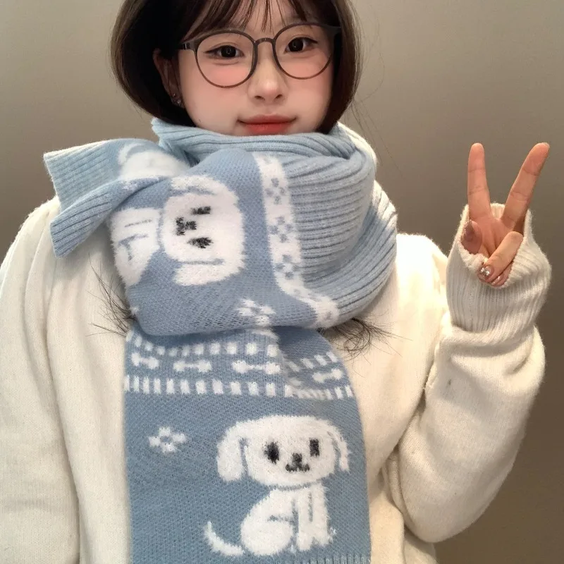 

1 шт., вязаный шарф с милой собакой, женский осенне-зимний корейский атмосферный теплый и универсальный шарф на шею