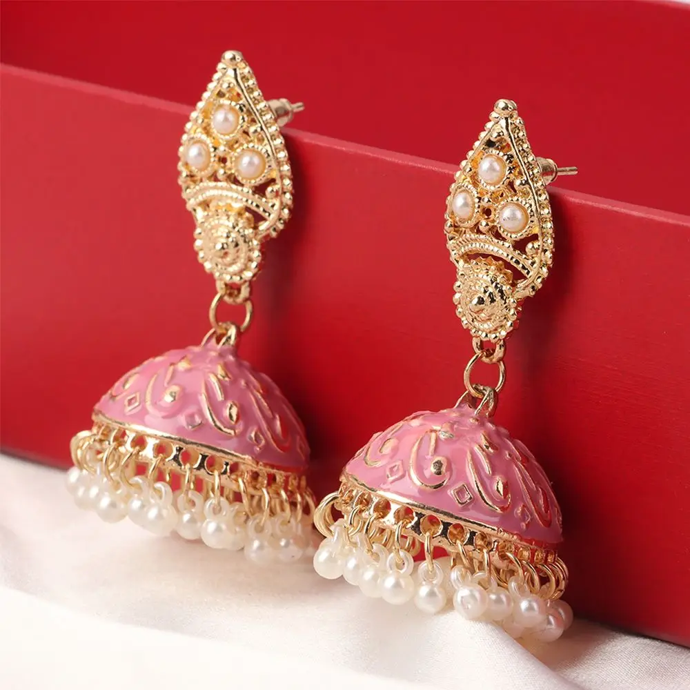 Bohemia Oorbellen Hangers Vintage Gypsy Jhumka Indian Style Earrings Flower Pearl Beads Bell Shape