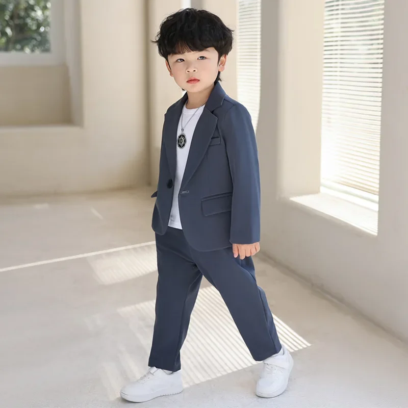 Conjunto de chaqueta y pantalones para niños, traje de dos piezas, negro, gris, Primavera, Otoño, coreano, informal, Formal, suave, 3 a 14 años