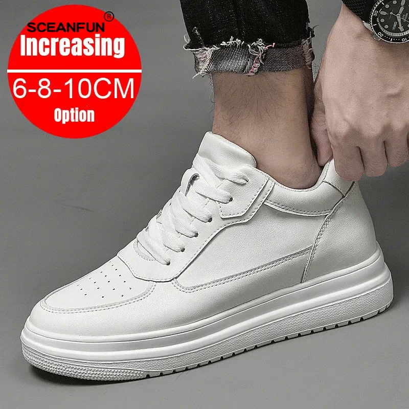 

Summer Invisible Height Increasing 6cm,8cm White Men's Breathable ELevator Sports Casual Sneaker Shoes