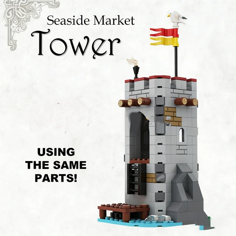 236pcs MOC Seaside Market Tower FIX Castle Model Building Blocks Christmas Gift Display DIY Craft 3D Assemble Birthday Creative