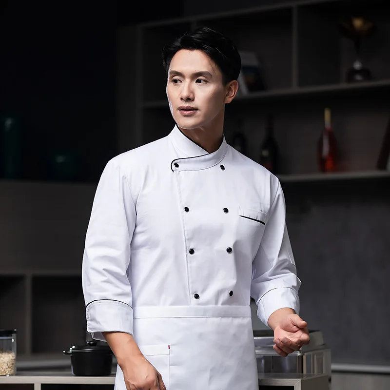 Chef Uniform Autumn and Winter Kitchen Kitchen Canteen Restaurant Restaurant Work Wear Men's and Women's Chef Overalls Long-Slee