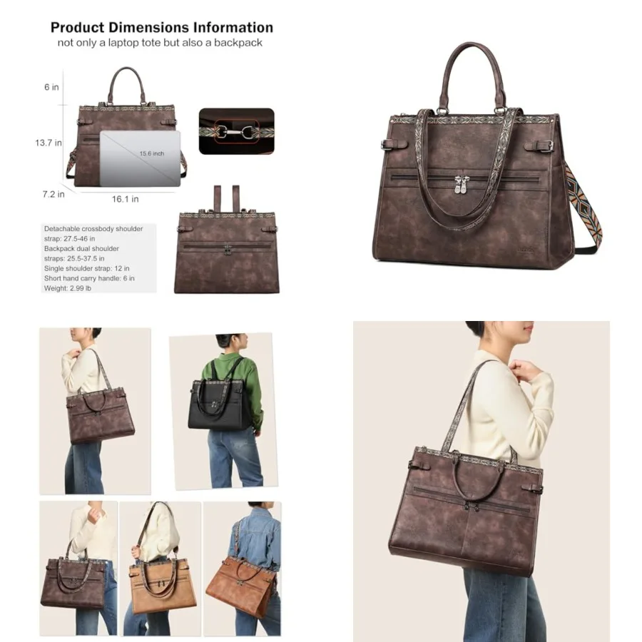 

FADEON Laptop Bag for Women Designer PU Leather Large Tote Bags Backpack Purses with 15.6 Laptop Compartment Shoulder Handbag