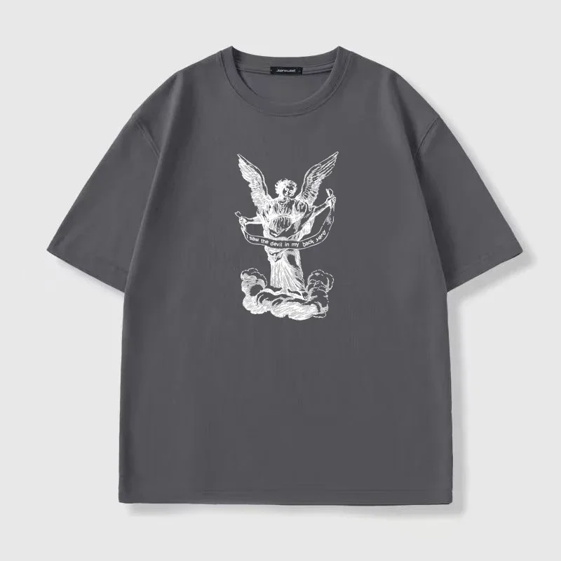 

Men's T-shirt Summer Casual Breathable 100% Cotton O-neck Short Sleeve Hip Hop Animation Printing Couple Oversized T-shirt