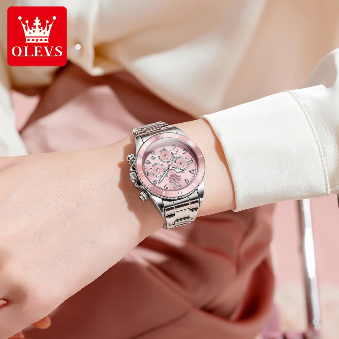 OLEVS 5632 Fashion Quartz Watch Gift Round-dial Stainless Steel Watchband Wristwatch Calendar Luminous