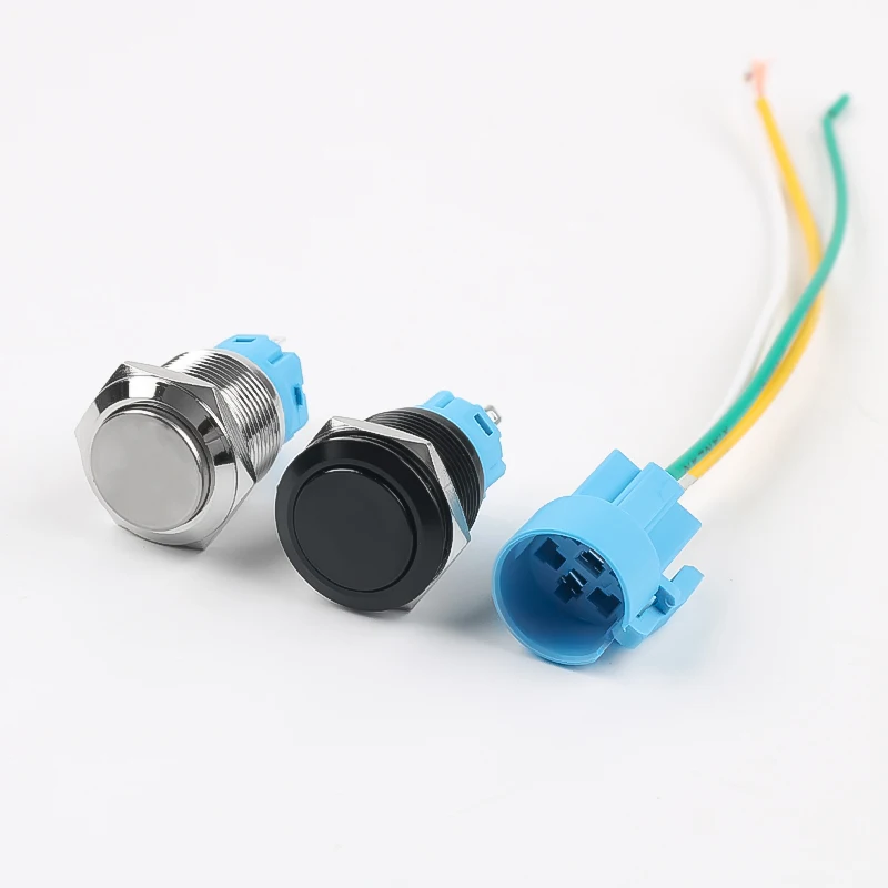 1PC 19MM Waterproof Metal Push Button Switch Flat Head High Head Latching Momentary 3 Pin No Led Light 1NO1NC