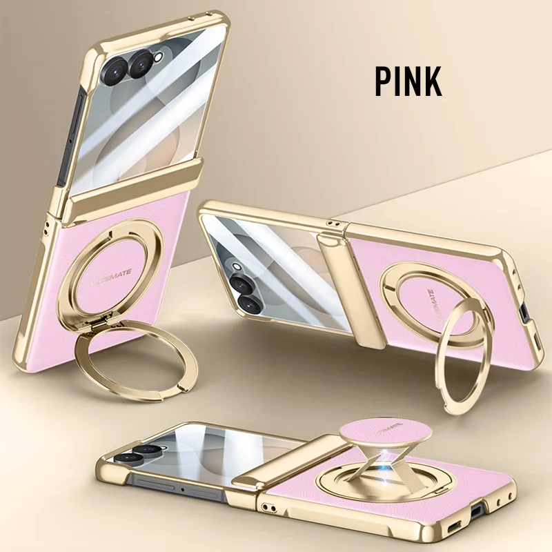 Phone Case For Samsung Galaxy Z Flip 8 Flip8 5G Skin Friendly 360° Rotating Stand Magnetic Rebound Wrist Strap Protection Cover