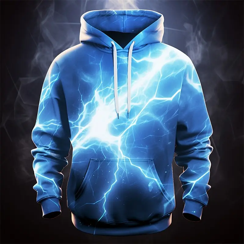 Graphic Lightening Men's Fashion 3D Print Hoodie Sports Outdoor Holiday Vacation Hoodies Red Blue Hooded Print Front Pocket Spri