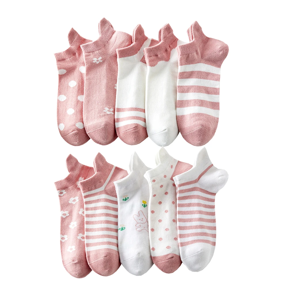 

10 Pair Fashion Stripe Women Socks Cute Print Low Tube Spring Summer Short Cool Socks Soft Breathable Shallow Mouth Boat Socks