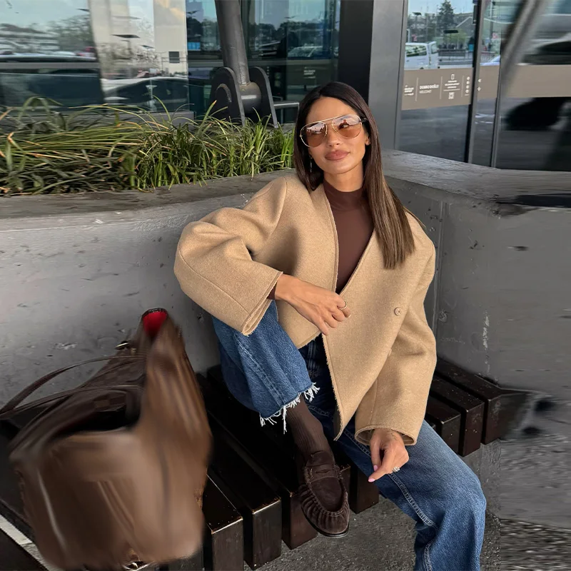 

Осенний повседневный женский кардиган цвета хаки с v-образным вырезом, вязаный свитер на одной пуговице, универсальный короткий трикотаж, новинка 2025, простые шикарные женские топы