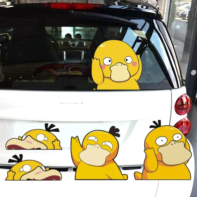Autoaufkleber Pokemon Psyduck Kodak Niedliche, reizende Anime-Reflexionsaufkleber für Tankdeckel, Fenster, Kofferraum, Motorräder, Laptop