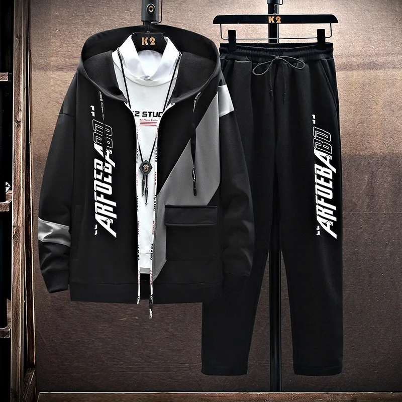 Men\'s Hoodie Tracksuit Autumn Long Sleeved Black Sweatshirt Sports Pants 2 Piece Set Mens Suit Unisex Jogging Men Clothes