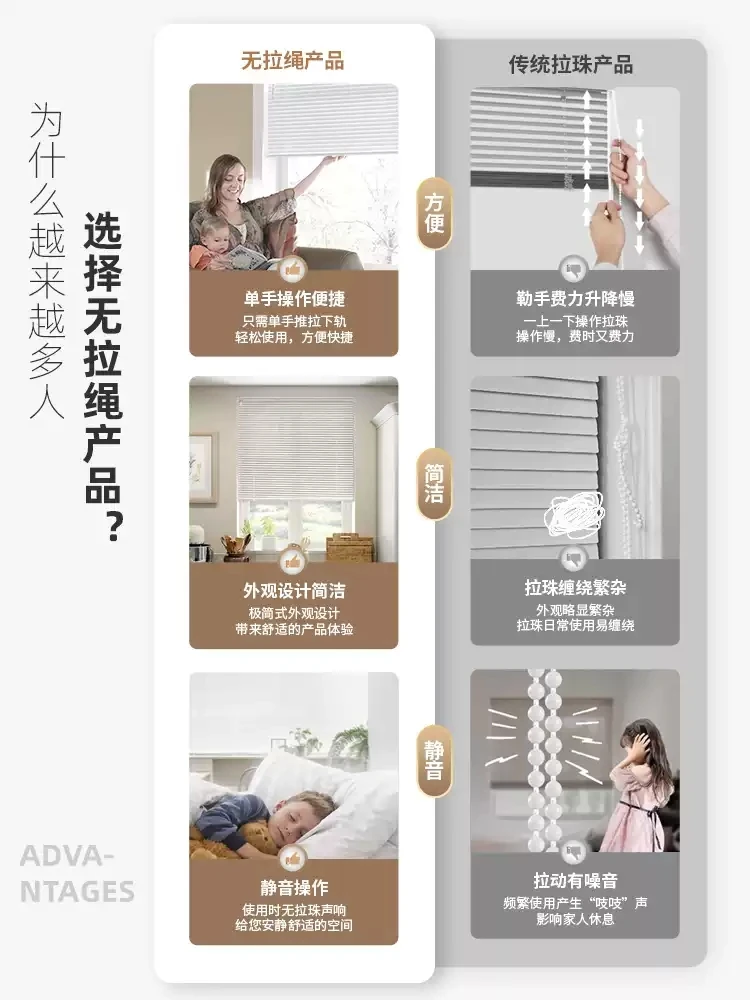 Cordless push-pull hole free anti peeping aluminum blinds, bathroom kitchen blackout and sun protection roller blinds