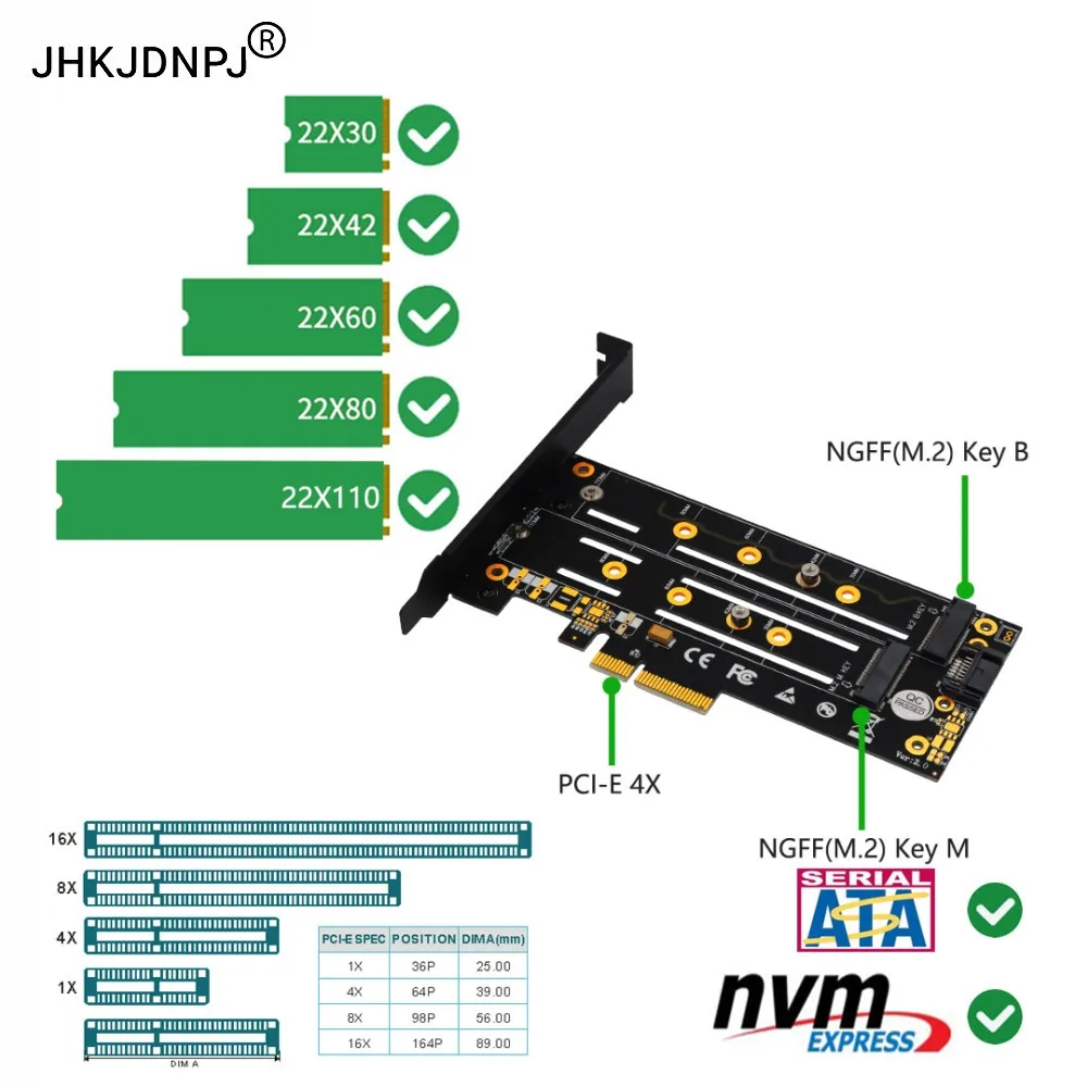 Dual M.2 PCIE Adapter for SATA or PCIE NVMe SSD with yellow HeatSink and LED Solution