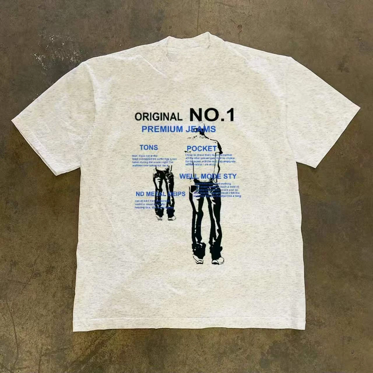 Camiseta Oversized com Estampa Jeans Retrô Y2K Verão 2026, Camiseta Casual Streetwear Jeans Vintage Original Nº 1 Para Homens e Mulheres