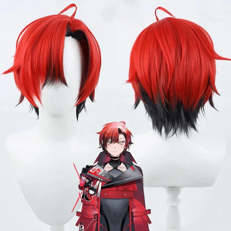 Holostars English TEMPUS YouTuber Machina X Flayon Cosplay Wig Short Black Red Hair Virtual Idol Role Play Vtuber Headwear