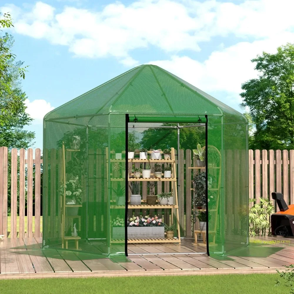 Greenhouses for Outdoors, Heavy-Duty Green House for Outside, Walk in Winter Greenhouse with Double Layer PE Cover