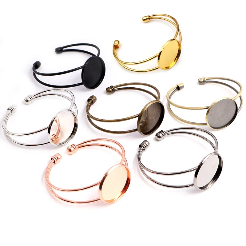 

High Quality 20mm 25mm 8 Colors Bronze Gold Silver Plated Bangle Base Bracelet Blank Findings Tray Bezel Setting Cabochon Cameo