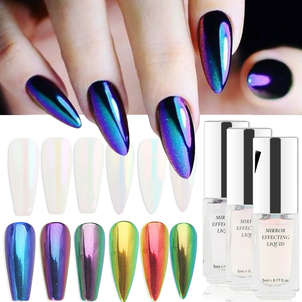 5Ml Magic Chrome เล็บ Aurora Powder Chrome Liquid Metallic Mirror Effect ไม่มีฝุ่นสีเจลทาเล็บฟังก์ชั่น Top Coat GLBJ01