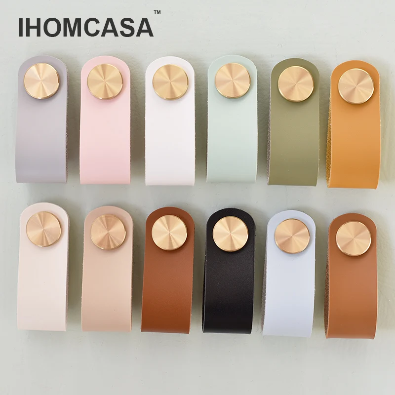 IHOMCASA Nordic mobilya Dresser çekmece topuzu altın pirinç dolap mutfak dolap kulpu dolap kapağı çeker suni deri