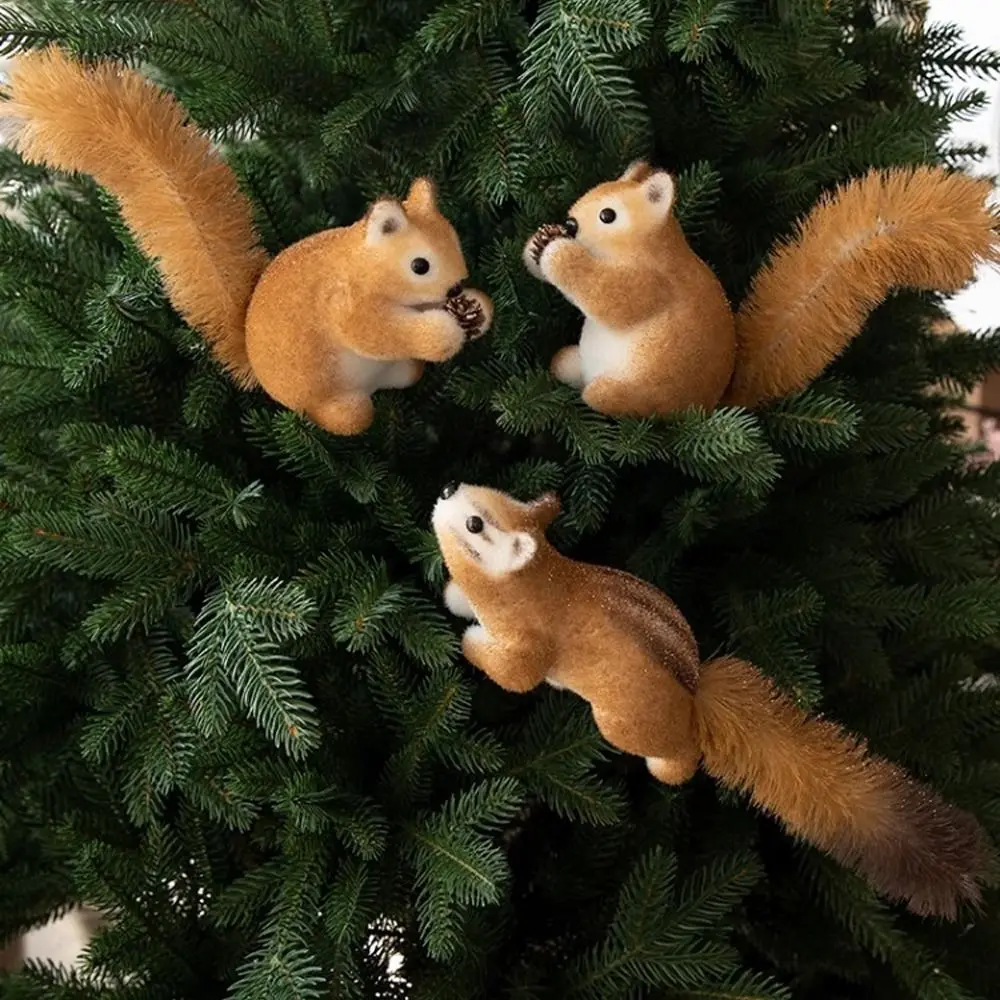 Cute Christmas Squirrel Pendant Realistic Foam Simulation Squirrel Hanging Ornaments Exquisite Christmas Tree Decorations