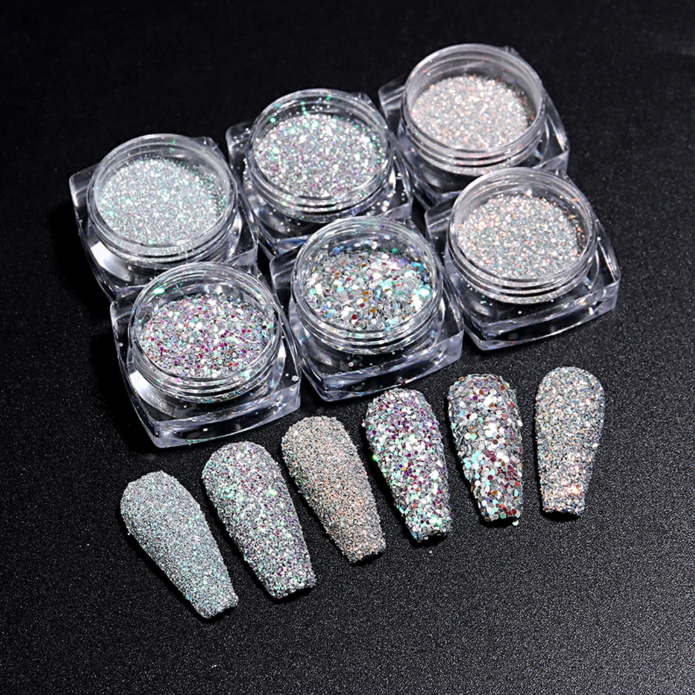 Polvo reflectante para uñas, purpurina holográfica superbrillante de plata, pigmento de uñas de espejo, polvo de inmersión para manicura, LEBFGF01