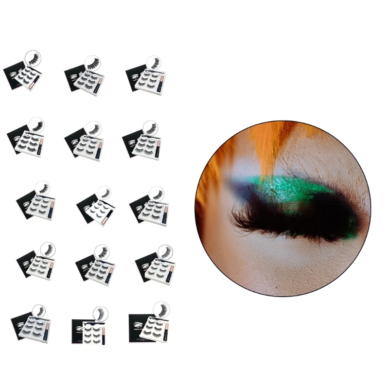 Eyelashes with Eyeliner Natural Looking Lashes 3D Reusable Fake Eye Lash Waterproof Liquid Liner