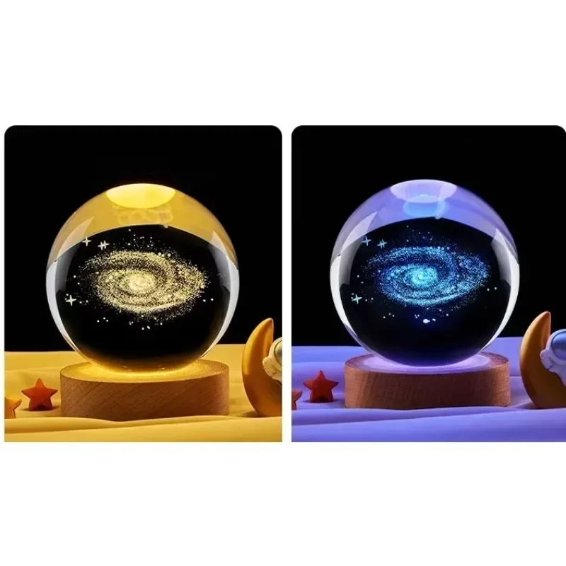 

3D хрустальные огни, светящаяся планетарная галактика, ночник, хрустальный шар, ночные огни, прикроватный светильник, домашний декор, подарок