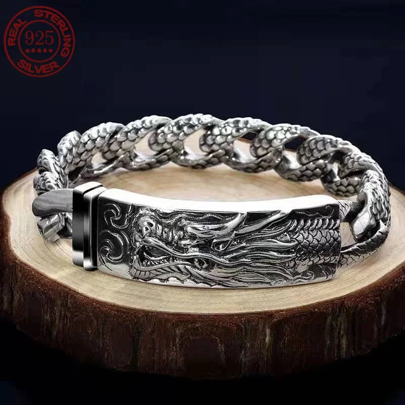 

Great Sale S925 Sterling Silver Handmade Bracelet Male Domineering Dragon Head Bracele Fashion Retro Hip-Hop Punk Jewelry