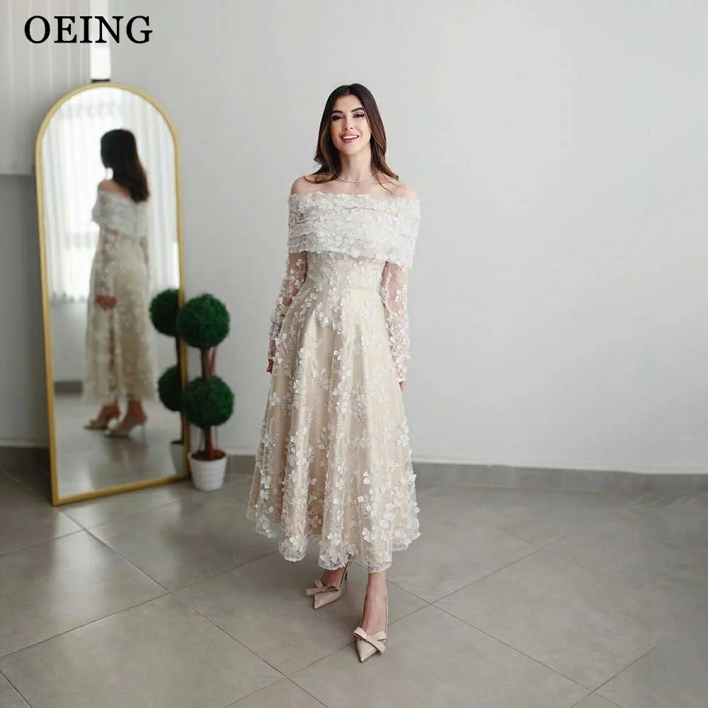 OEING Elegant A Line Wedding Dress Detachable Off The Shoulder 3D Lace Appliques Bridal Gown Exquisite Bridal Dress Customized