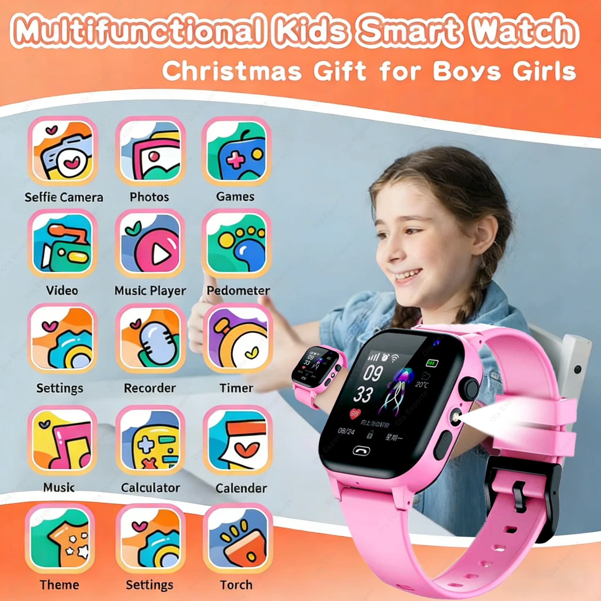 Children's Smartwatch Boy and Girl HD Call LED Flashlight SOS LBS Location Waterproof GPS Alarm Clock Step Count Smart WatchHT30