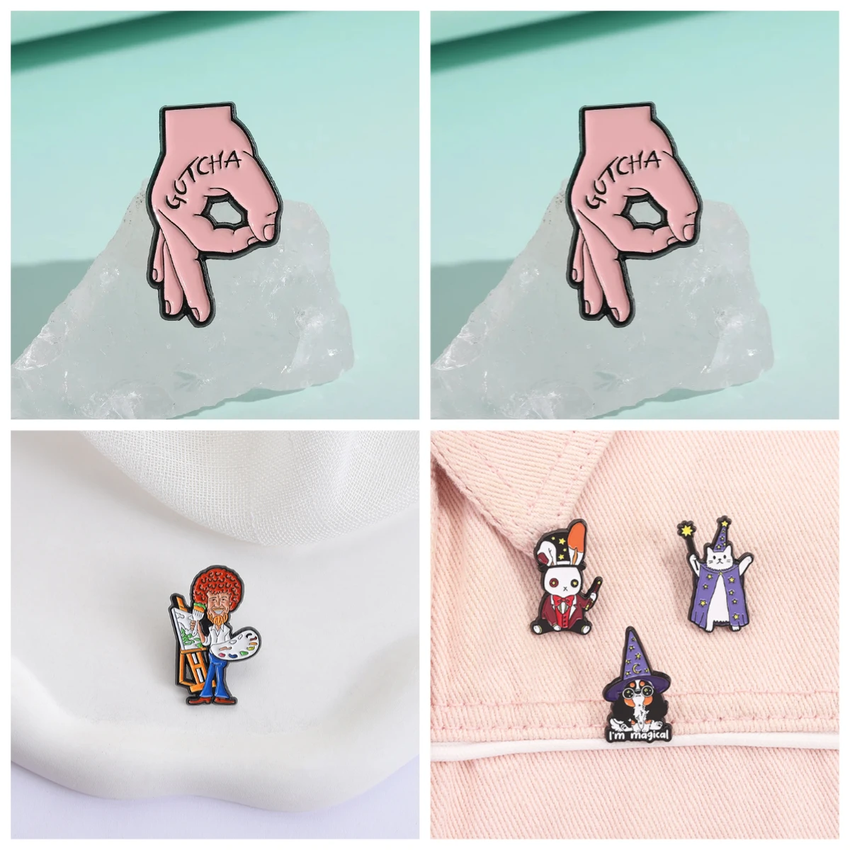 Enamel Pin Creative Fun Brooch Pink Cartoon Palm Brooch Personalized Wearing Decoration Badge Brooches on Clothes Badges Metal
