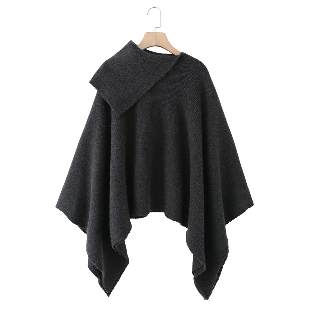 

New autumn and winter women's ribbed knitted casual loose top asymmetrical collar cape knitted jacket
