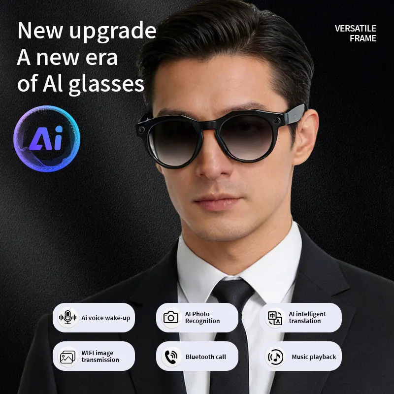 LIGE AI Smart Glasses 5MP Camera 1080P HD Video Recording Translation Sunglasses Bluetooth Call Music Play Color Changing Lenses