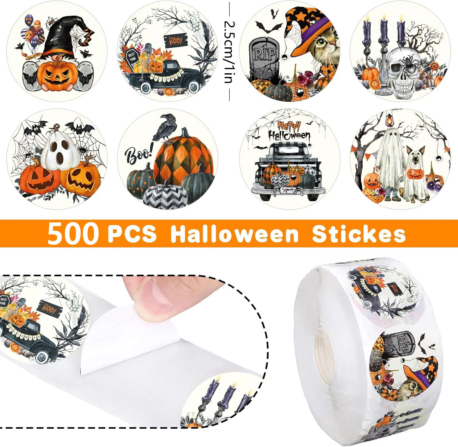 500Pcs Halloween Stickers Set Pumpkin Skull Ghost Decals for Kids Party Favors Events Craft Supplies Gift