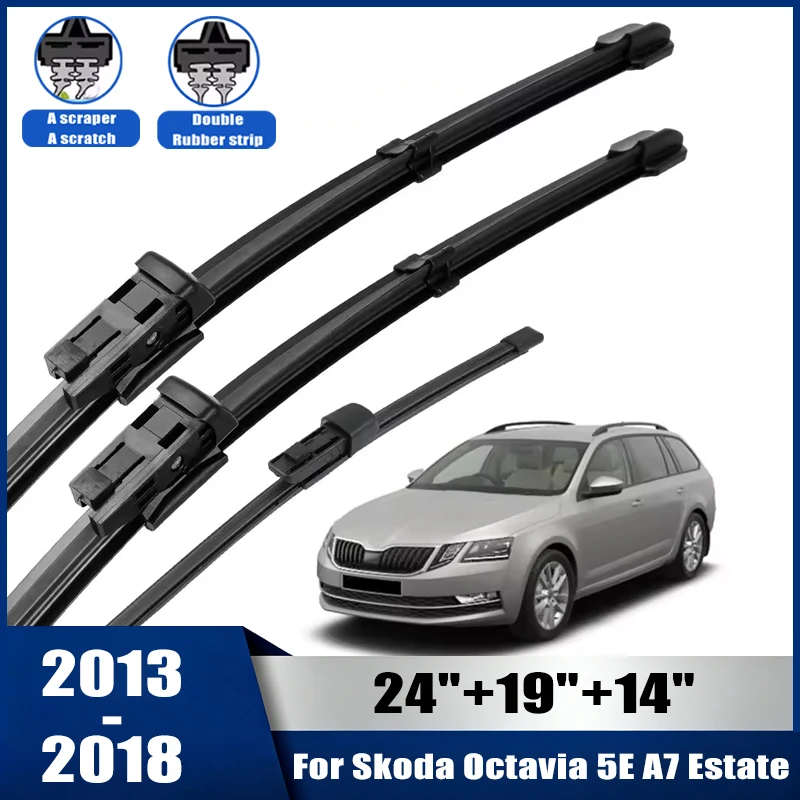 Wiper Front & Rear Wiper Blades Set For Skoda Octavia 5E A7 Estate 2013-2018 Windscreen Windshield Window 24''+19''+14''