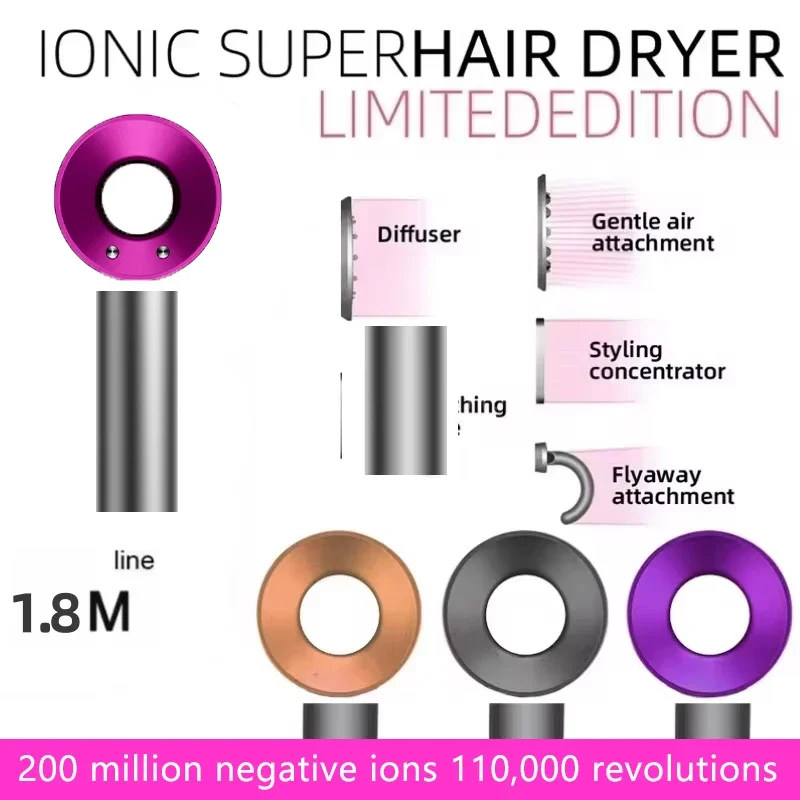 2025 New Professional Leafless Constant Temperature Negative Ion Attachment 5 Powerful Home Travel Portable Electric Hair Dryer