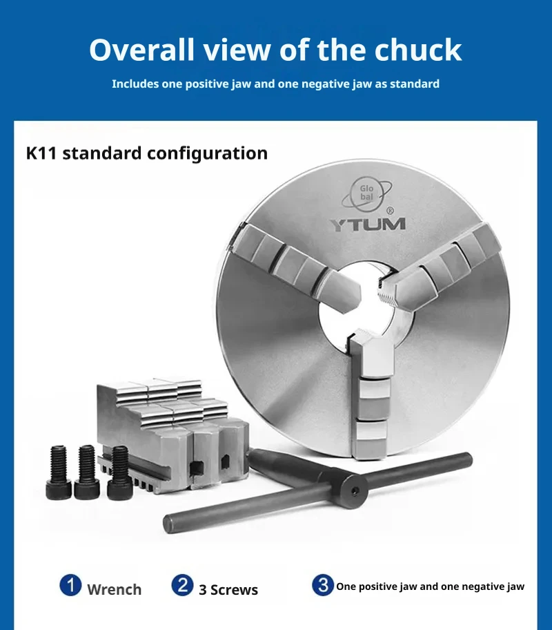 K11 Three Jaw Manual Chuck, Self Centering, K21-200C/250C Lathe, Equipped with C-type Claw, Dual-purpose Claw